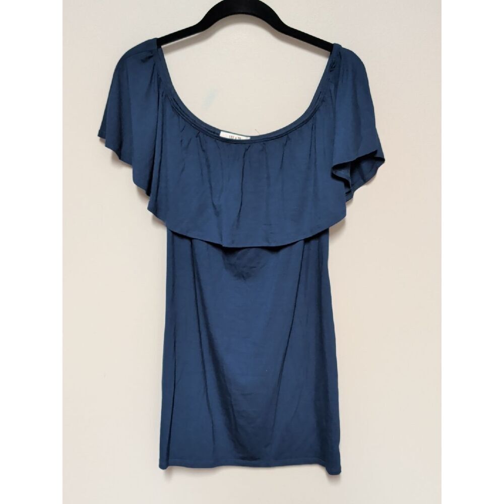 Off-Shoulder Ruffle Blouse in Deep Blue